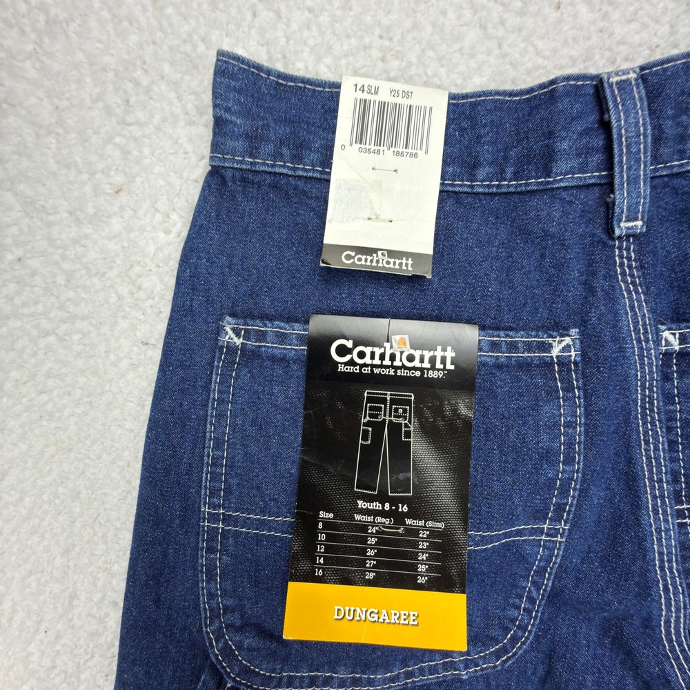 Carhartt Slim Fit Dungaree Denim Carpenter Jeans Size 14 Y25 DST Darkstone NWT